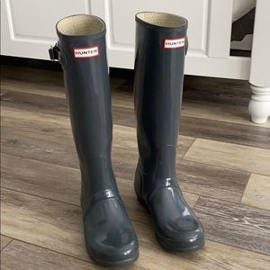 Tall grey Hunter rain boots